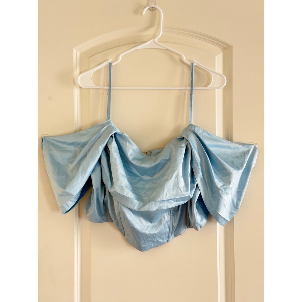 Light Blue Satin Draped Off Shoulder Corset Top Plus Size 2XL PLU5814A